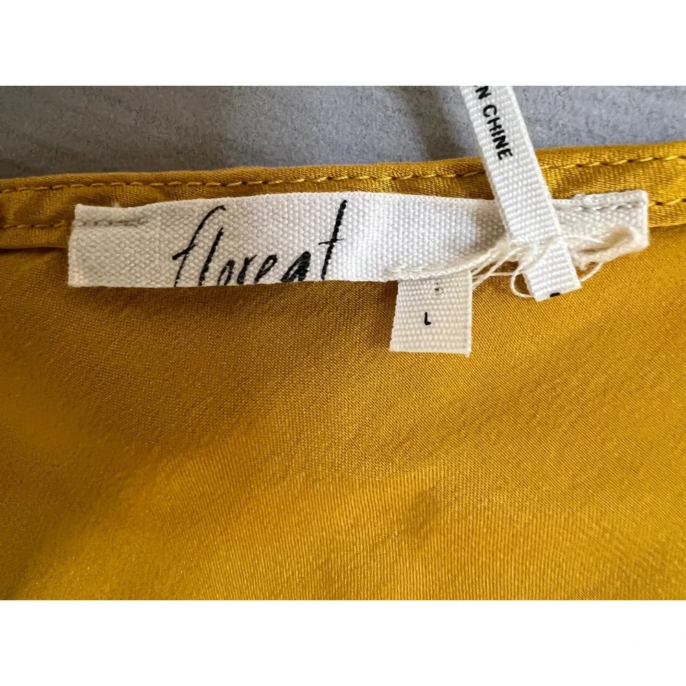 Floreat Anthropologie Cami Women Top Mustard Yellow Silk Sz L Satin V-Neck Boho - Picture 5 of 7
